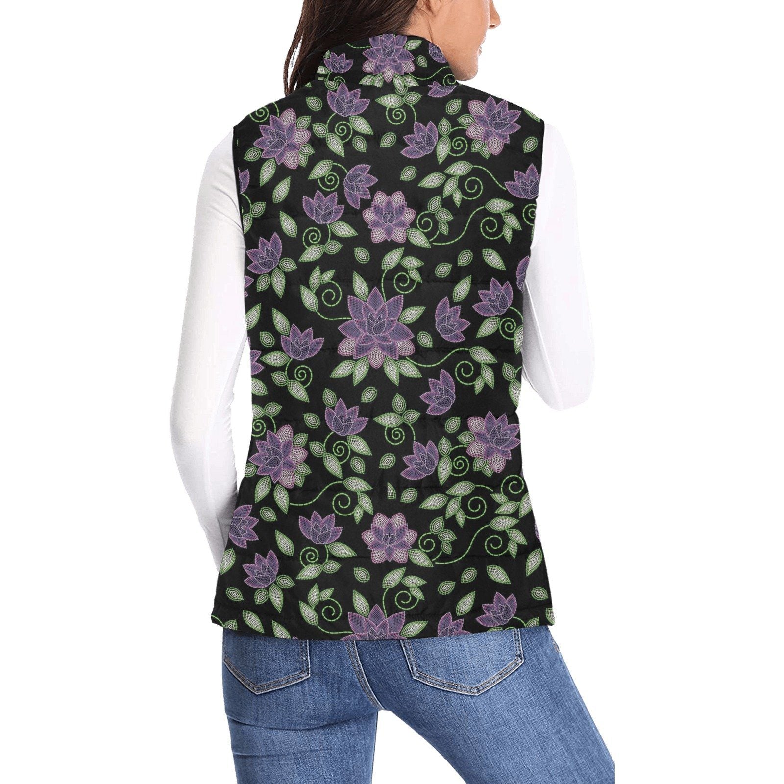 Purple Beaded Rose Women's Padded Vest Jacket (Model H44) Women's Padded Vest Jacket (H44) e-joyer