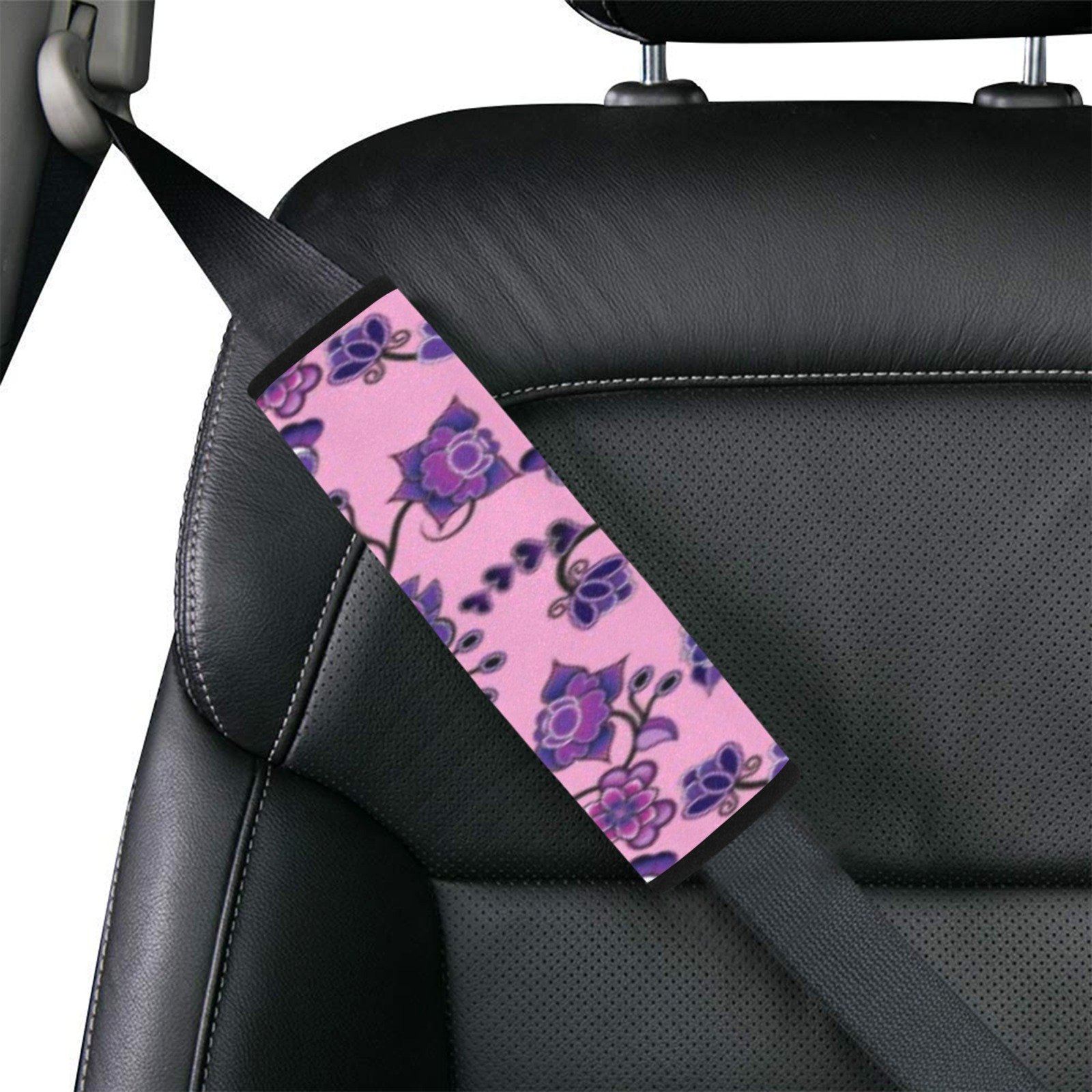 Purple Floral Amour Car Seat Belt Cover 7''x12.6'' (Pack of 2) Car Seat Belt Cover 7x12.6 (Pack of 2) e-joyer