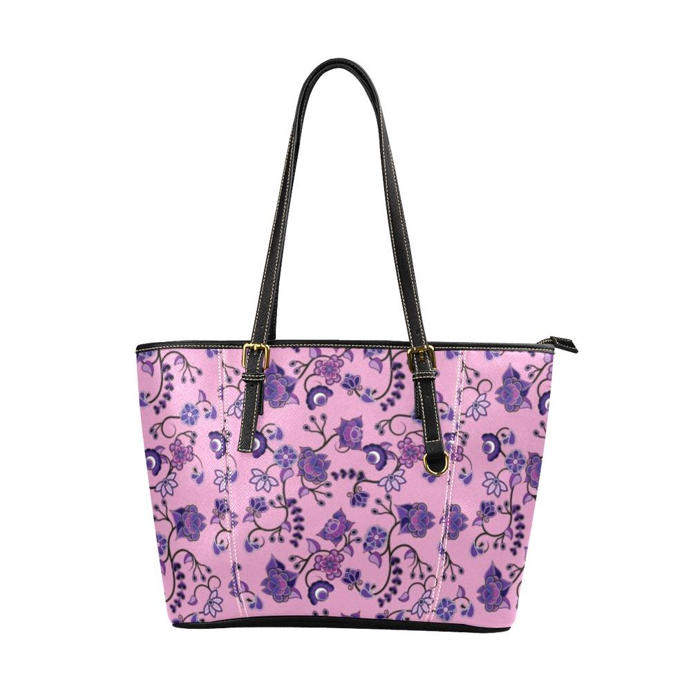 Purple Floral Amour Leather Tote Bag/Large (Model 1640) Leather Tote Bag (1640) e-joyer