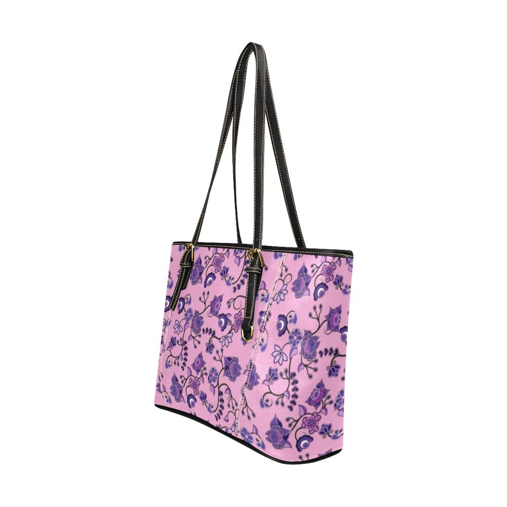 Purple Floral Amour Leather Tote Bag/Large (Model 1640) Leather Tote Bag (1640) e-joyer