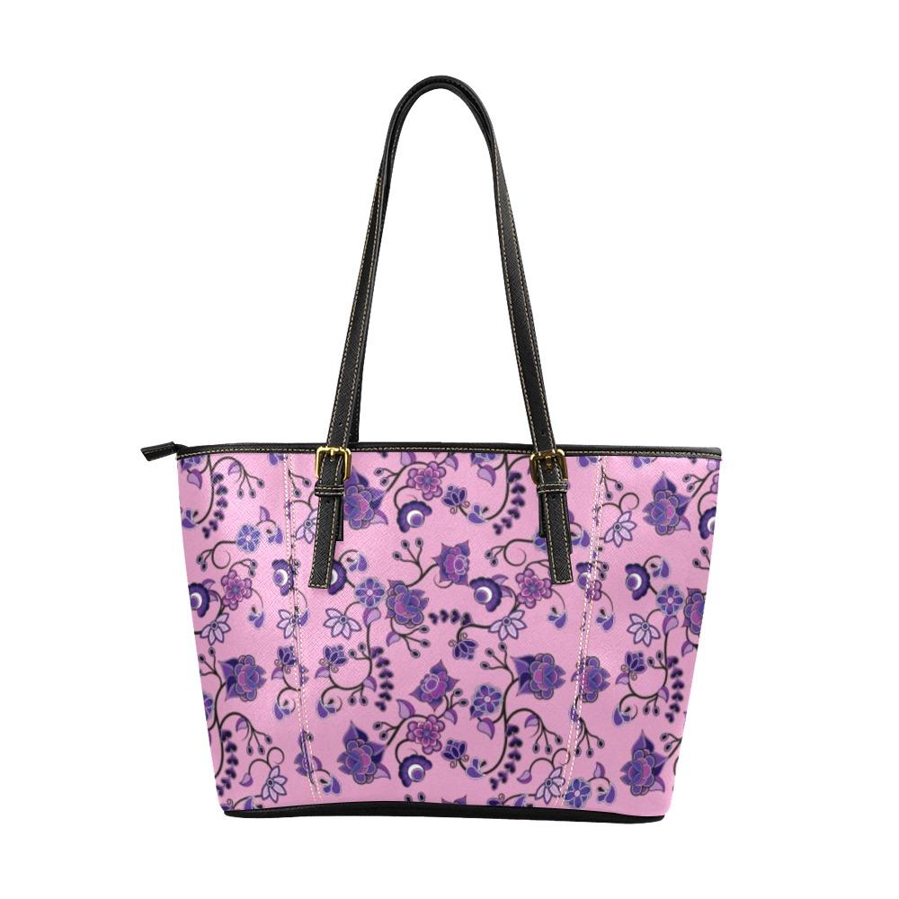 Purple Floral Amour Leather Tote Bag/Large (Model 1640) Leather Tote Bag (1640) e-joyer