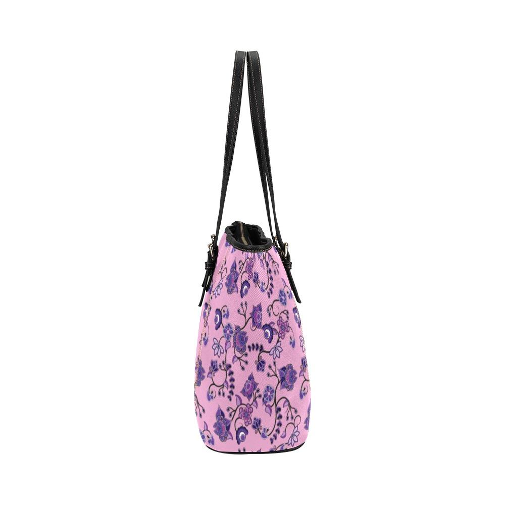 Purple Floral Amour Leather Tote Bag/Large (Model 1640) Leather Tote Bag (1640) e-joyer