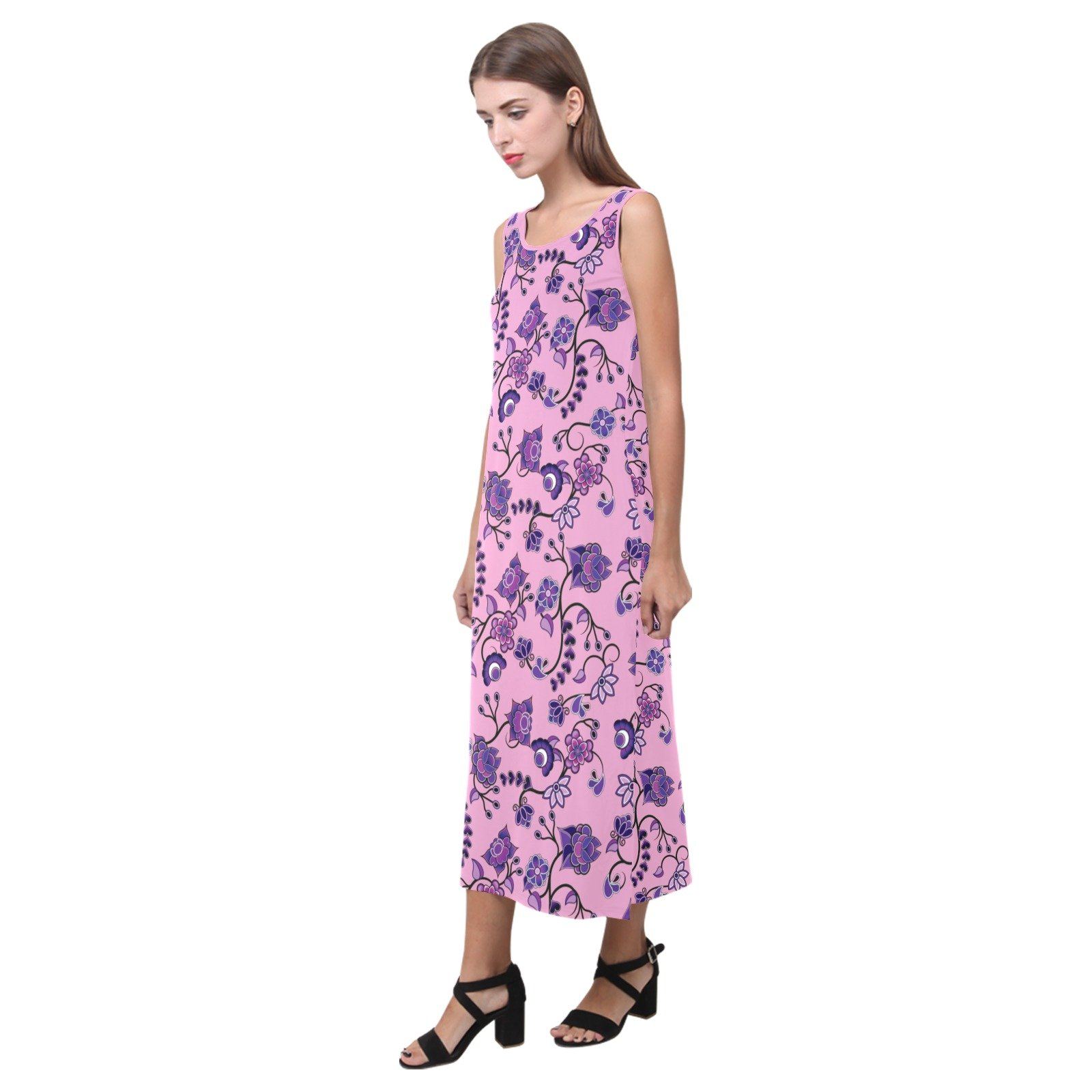 Purple Floral Amour Phaedra Sleeveless Open Fork Long Dress (Model D08) Phaedra Sleeveless Open Fork Long Dress (D08) e-joyer