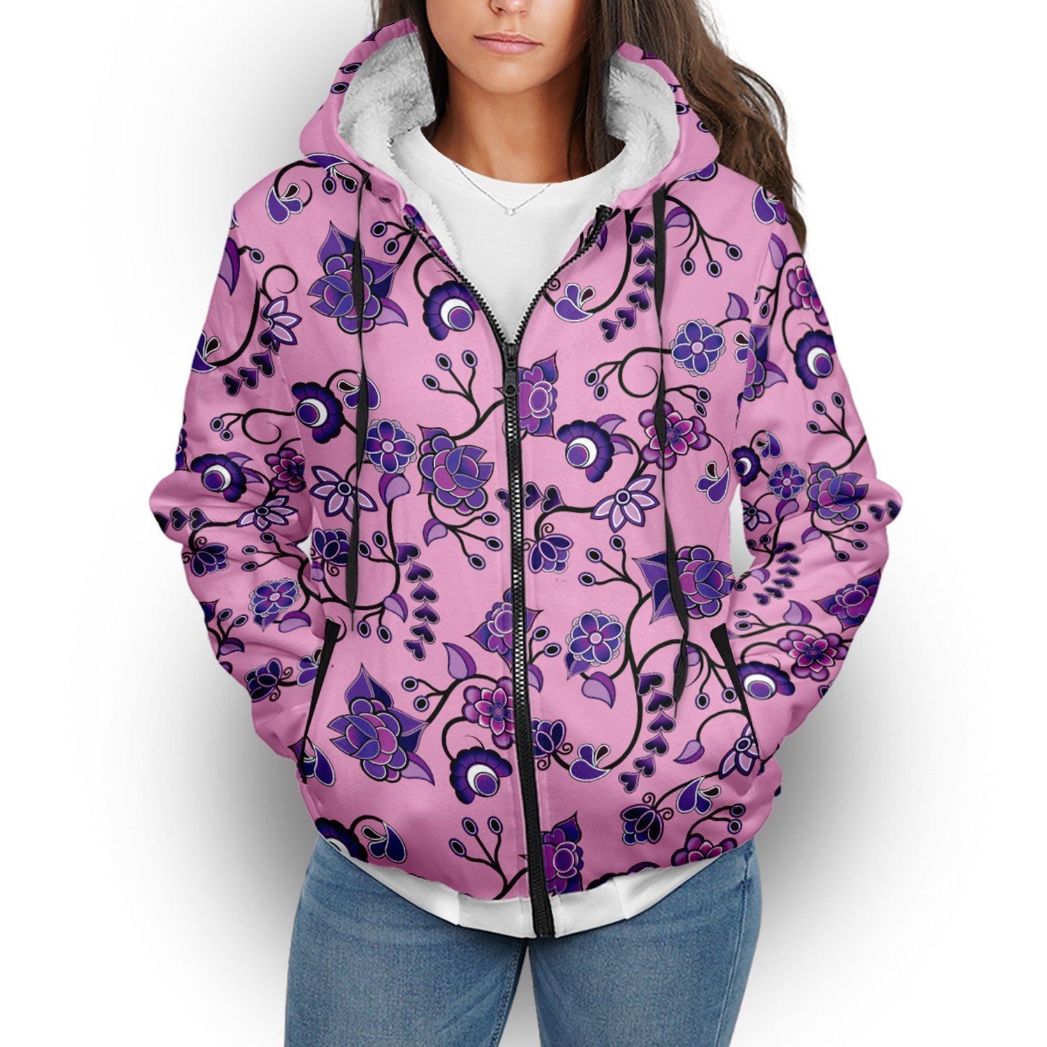 Purple Floral Amour Sherpa Hoodie hoodie Herman