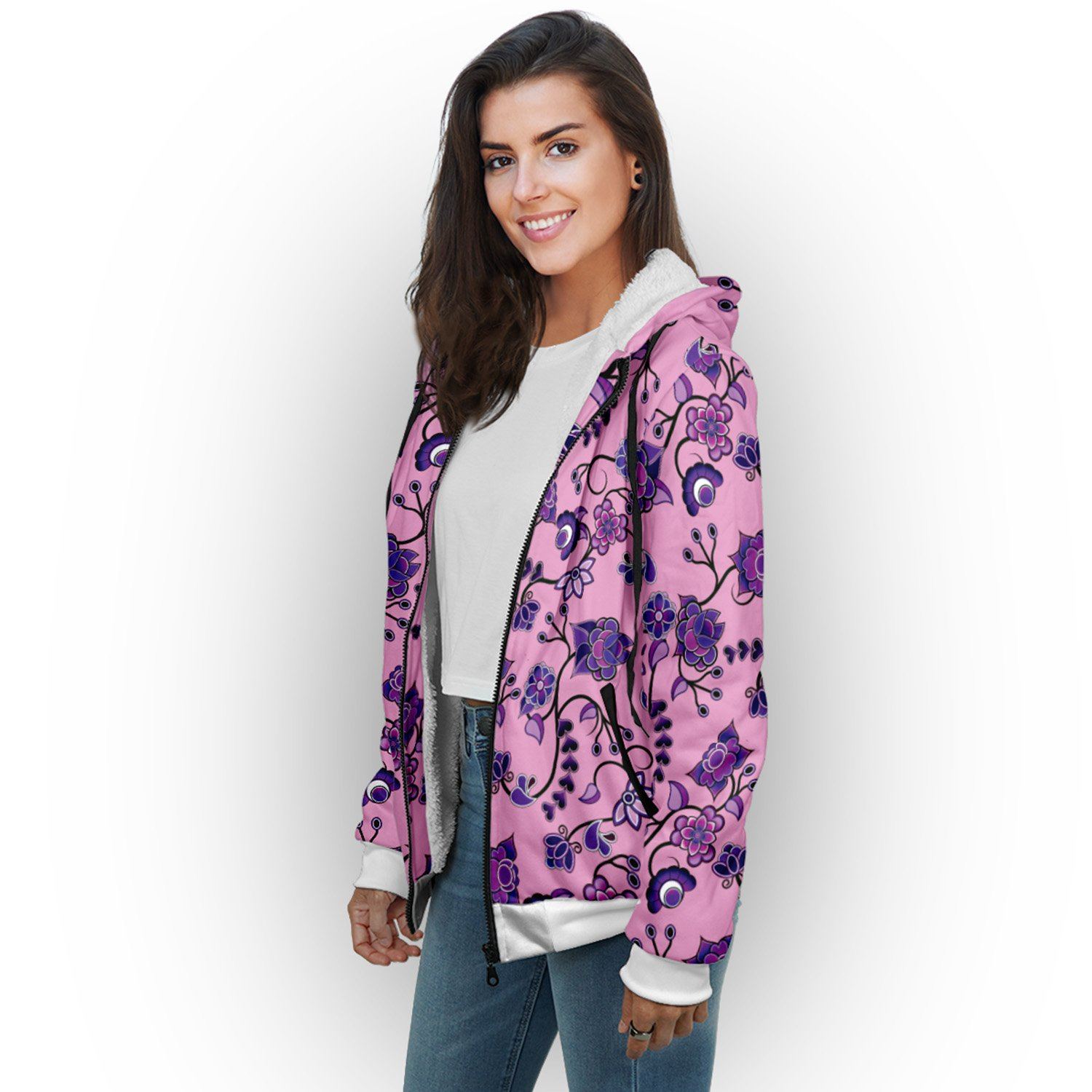 Purple Floral Amour Sherpa Hoodie hoodie Herman