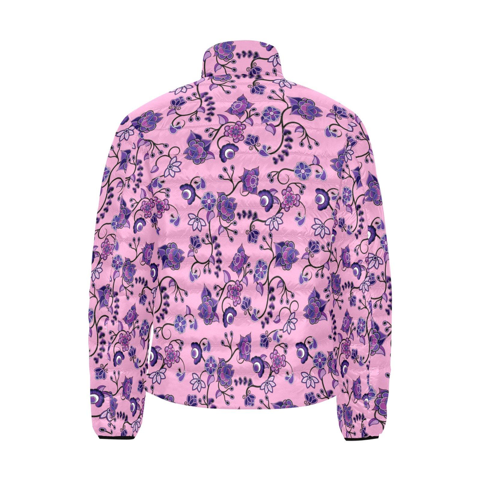 Purple Floral Amour Unisex Stand Collar Padded Jacket Men's Stand Collar Padded Jacket (H41) e-joyer