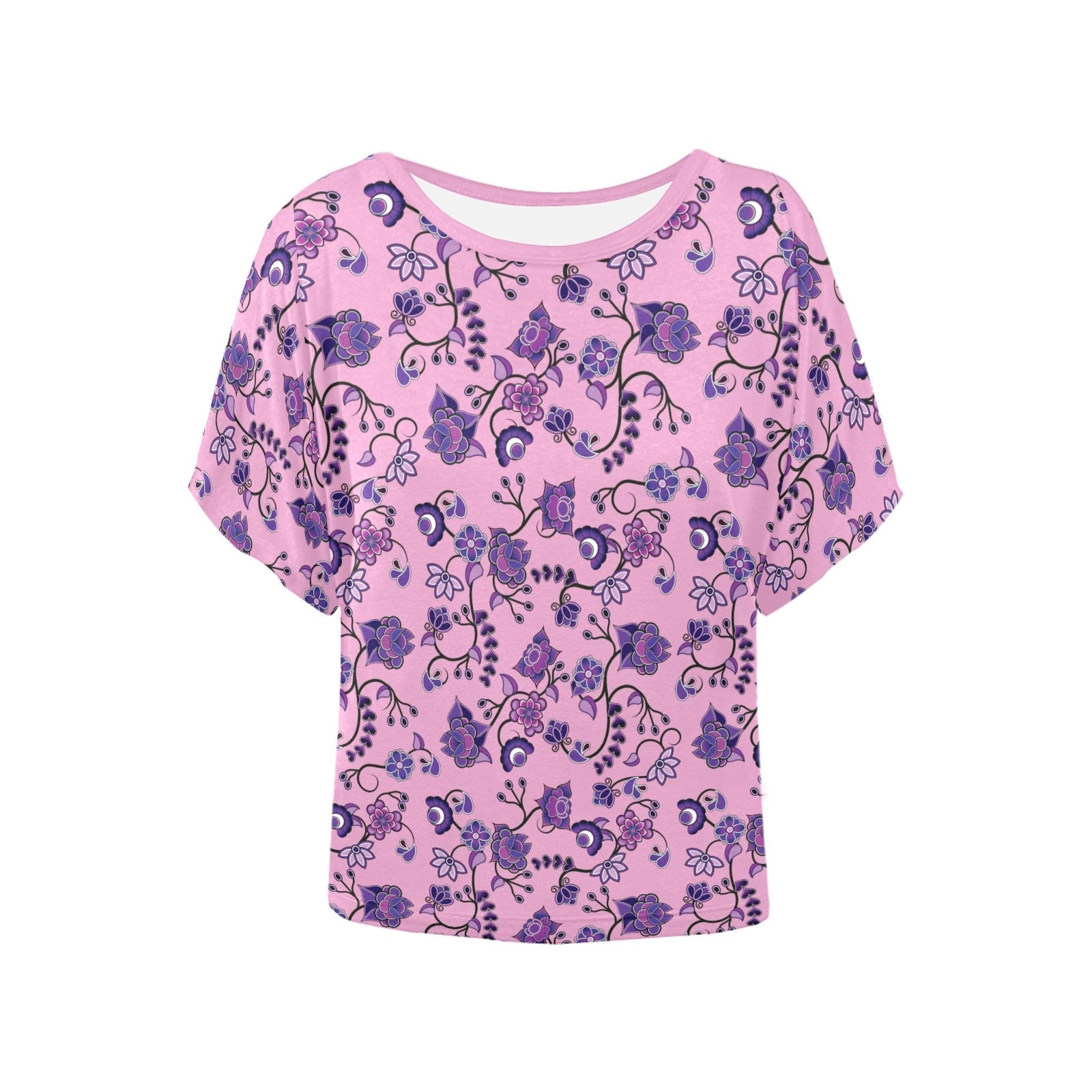 Purple Floral Amour Women's Batwing-Sleeved Blouse T shirt (Model T44) Women's Batwing-Sleeved Blouse T shirt (T44) e-joyer