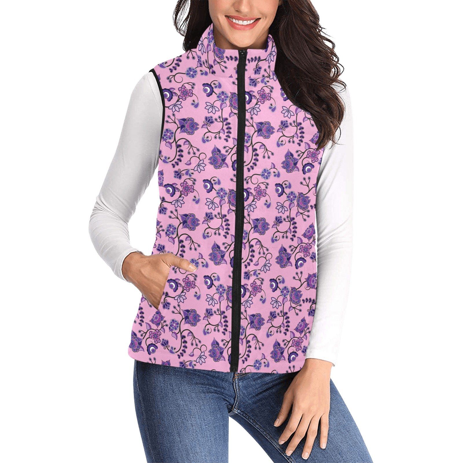 Purple Floral Amour Women's Padded Vest Jacket (Model H44) Women's Padded Vest Jacket (H44) e-joyer