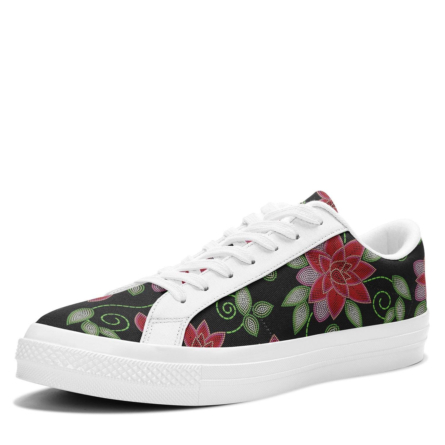 Red Beaded Rose Aapisi Low Top Canvas Shoes White Sole aapisi Herman
