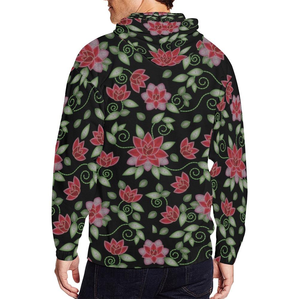 Red Beaded Rose All Over Print Full Zip Hoodie for Men (Model H14) All Over Print Full Zip Hoodie for Men (H14) e-joyer