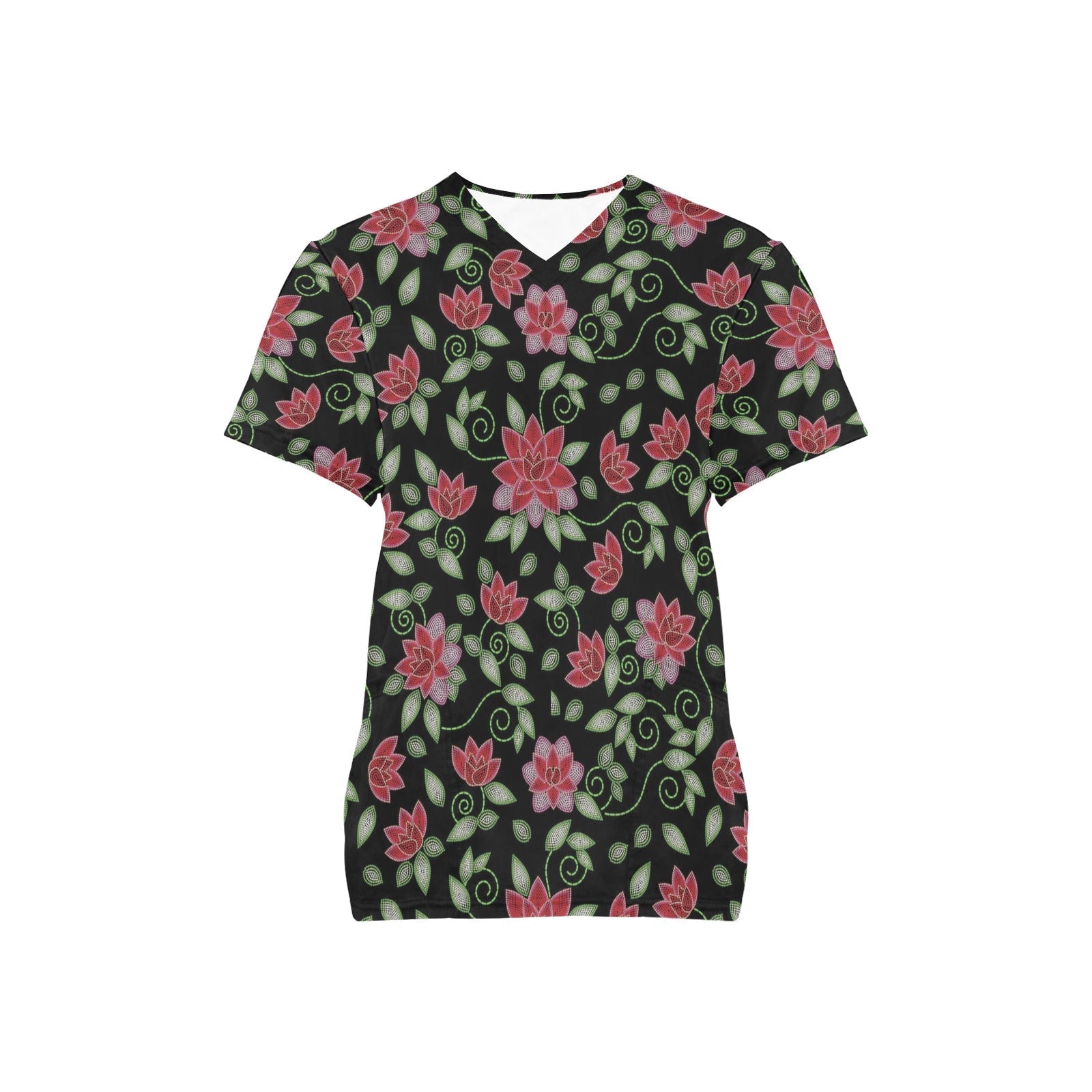 Red Beaded Rose All Over Print Scrub Top Scrub Top e-joyer