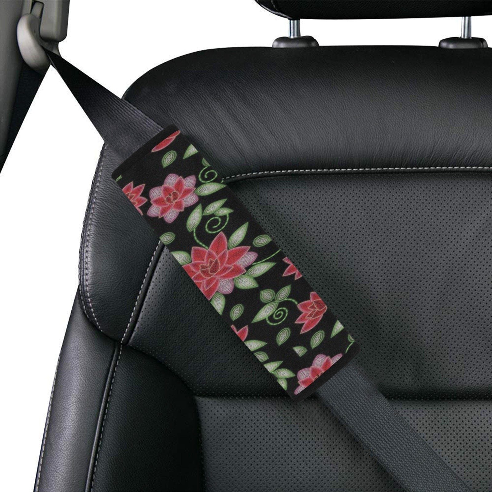 Red Beaded Rose Car Seat Belt Cover 7''x12.6'' (Pack of 2) Car Seat Belt Cover 7x12.6 (Pack of 2) e-joyer