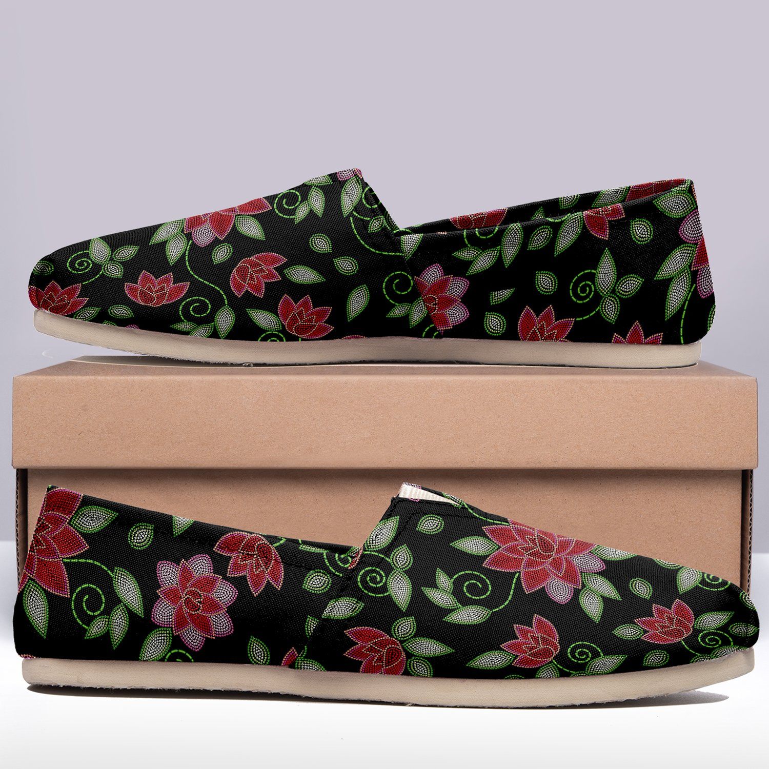Red Beaded Rose Casual Unisex Slip On Shoe Herman