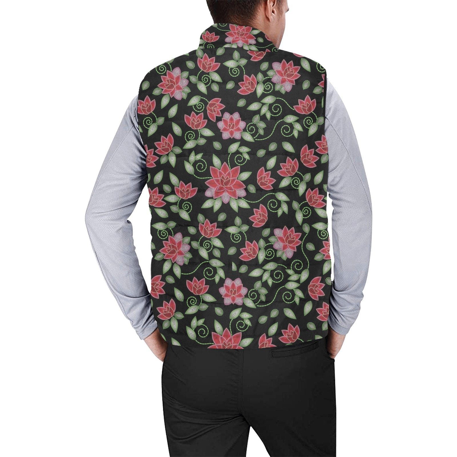 Red Beaded Rose Men's Padded Vest Jacket (Model H44) Men's Padded Vest Jacket (H44) e-joyer