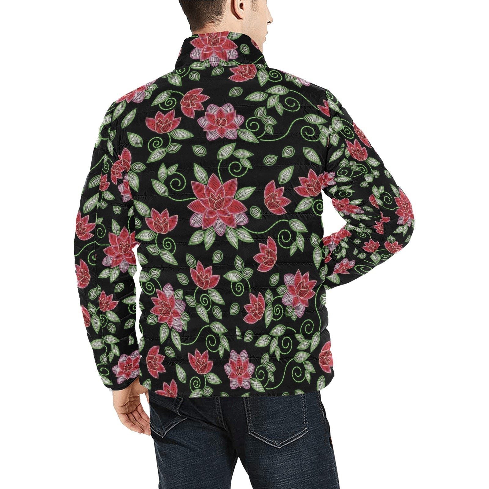 Red Beaded Rose Men's Stand Collar Padded Jacket (Model H41) Men's Stand Collar Padded Jacket (H41) e-joyer