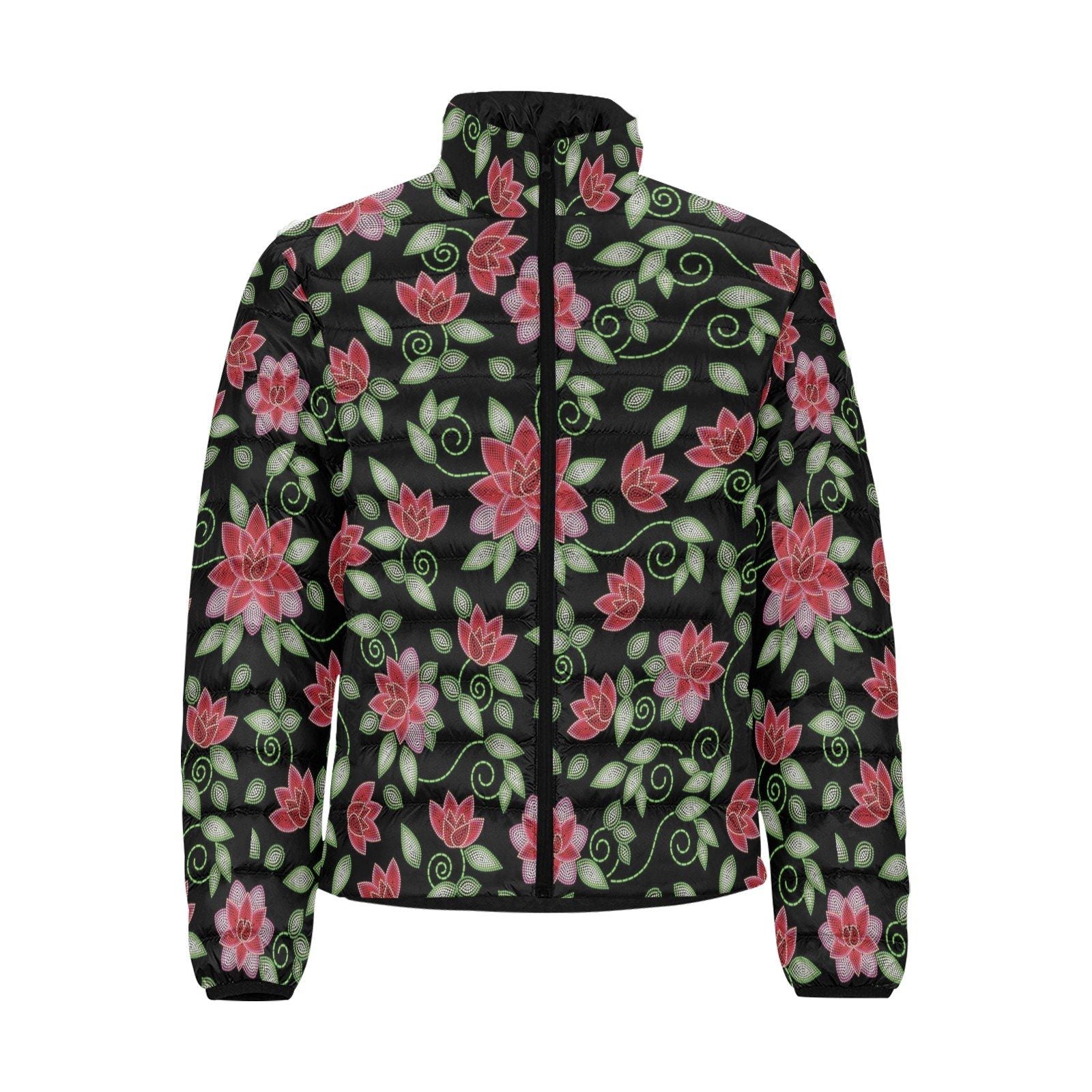 Red Beaded Rose Men's Stand Collar Padded Jacket (Model H41) Men's Stand Collar Padded Jacket (H41) e-joyer