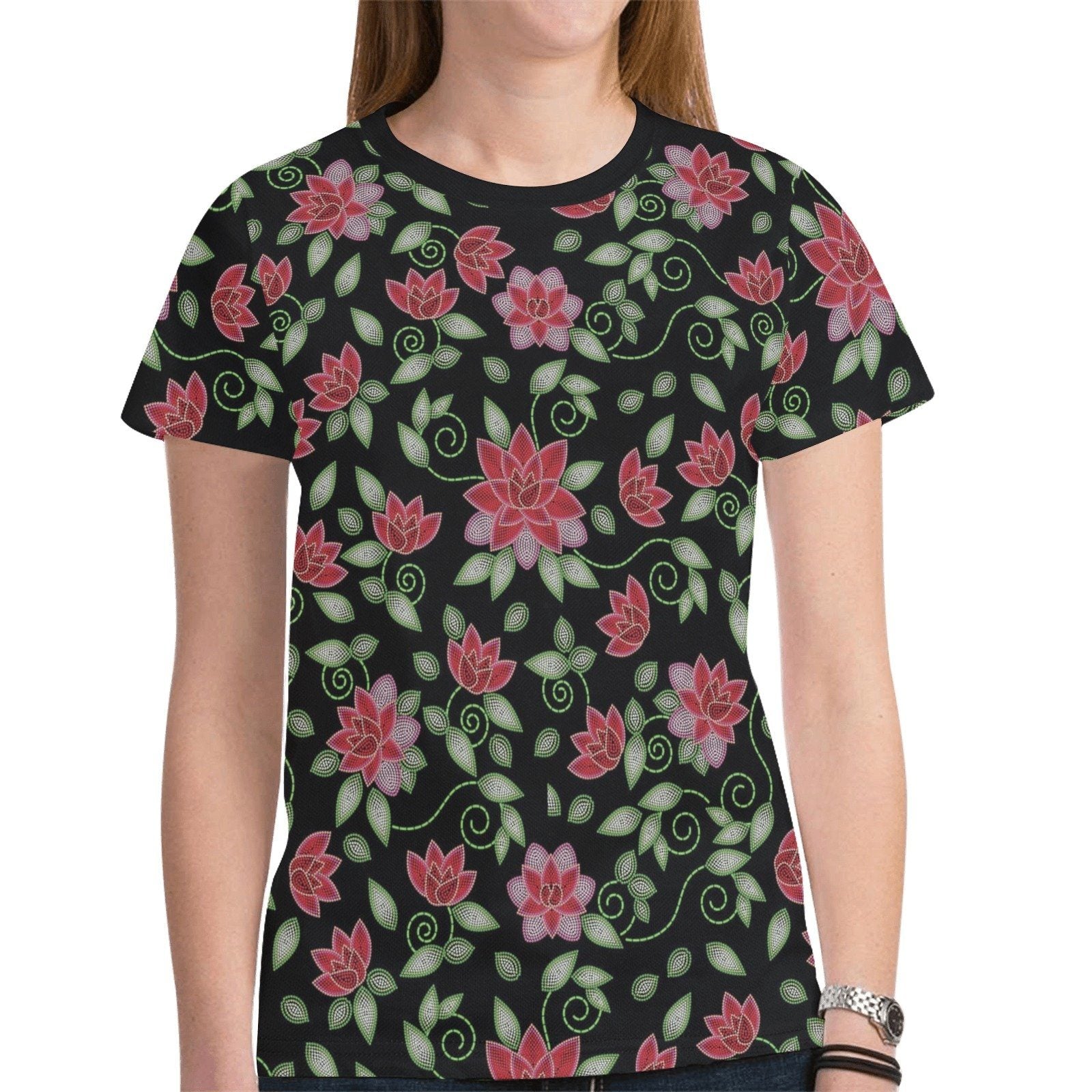 Red Beaded Rose New All Over Print T-shirt for Women (Model T45) tshirt e-joyer