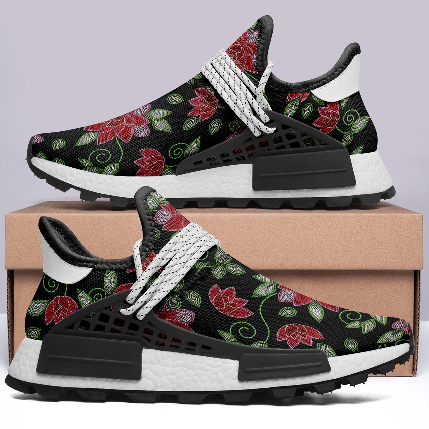 Red Beaded Rose Okaki Sneakers Shoes Herman