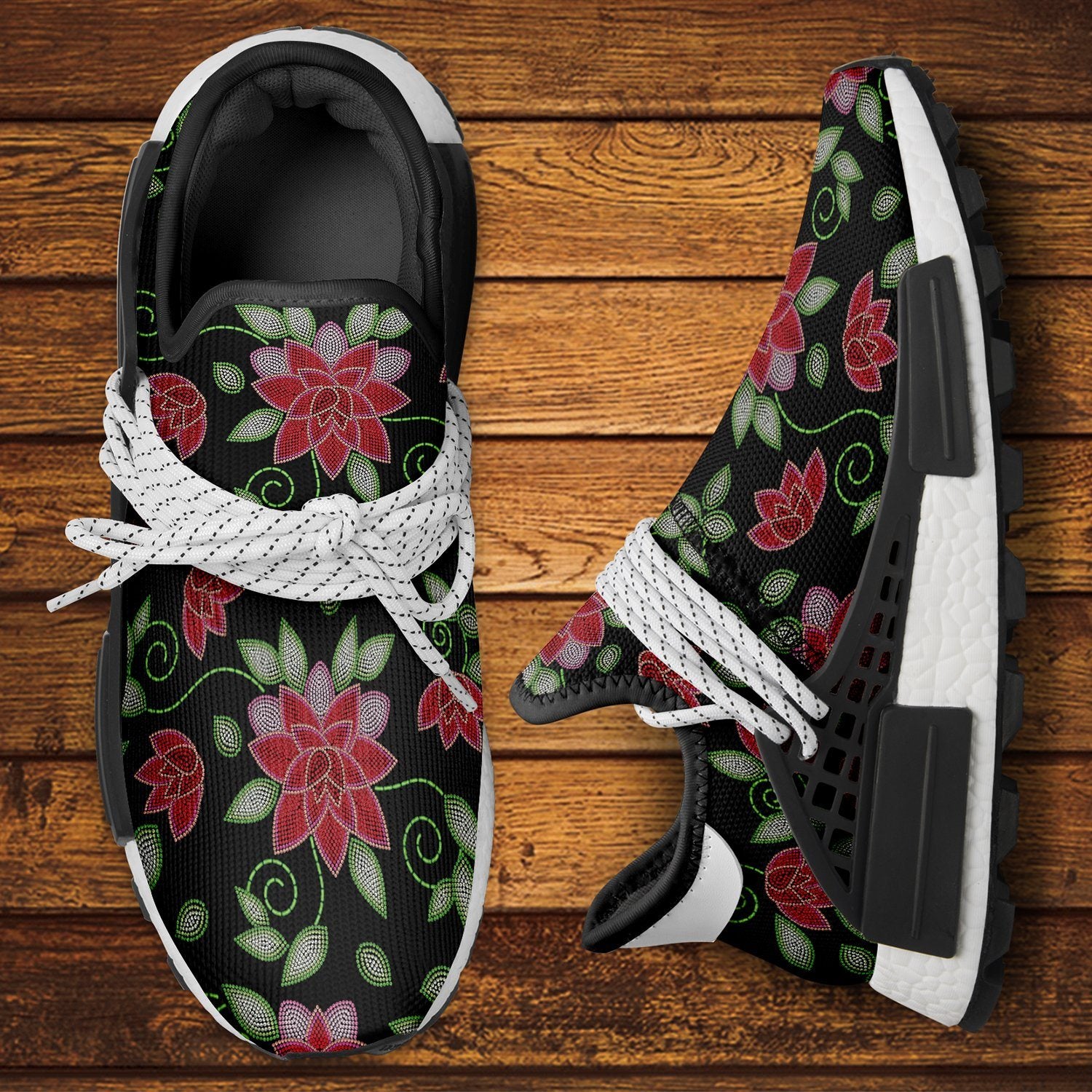 Red Beaded Rose Okaki Sneakers Shoes Herman