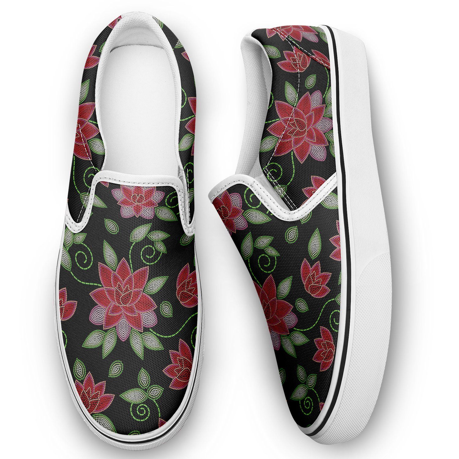 Red Beaded Rose Otoyimm Kid's Canvas Slip On Shoes otoyimm Herman