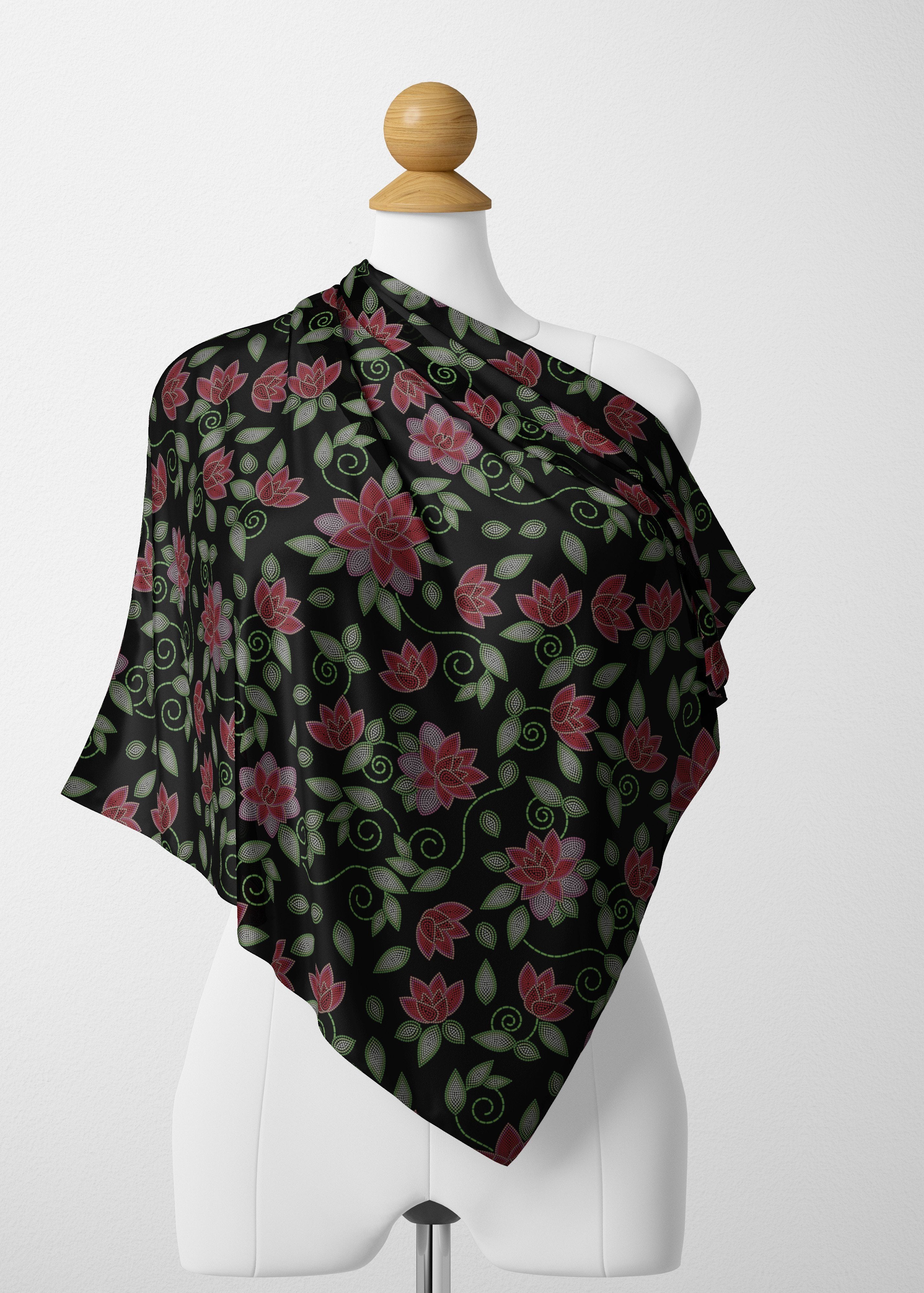 Red Beaded Rose Satin Shawl Scarf 49 Dzine