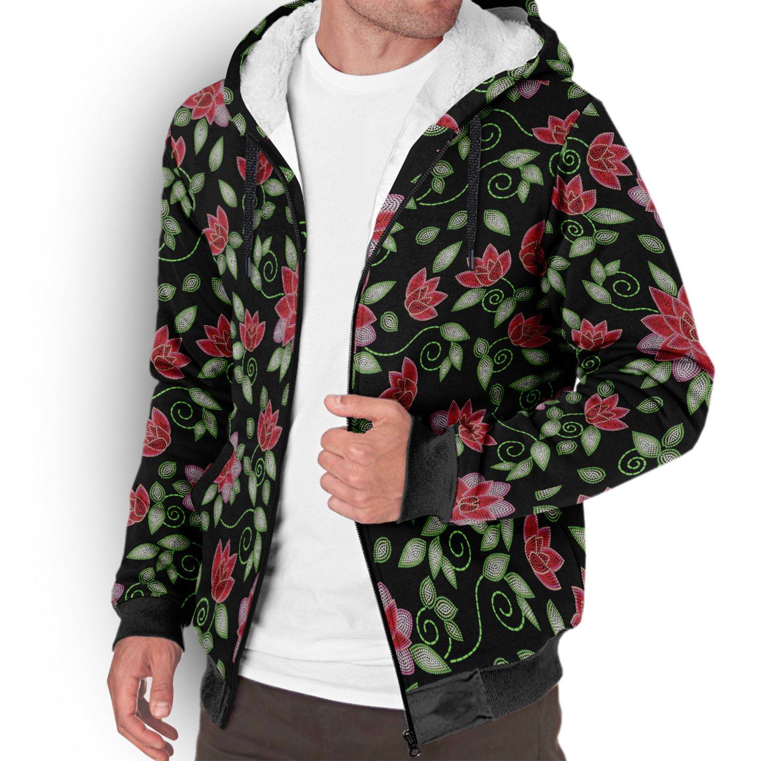 Red Beaded Rose Sherpa Hoodie hoodie Herman