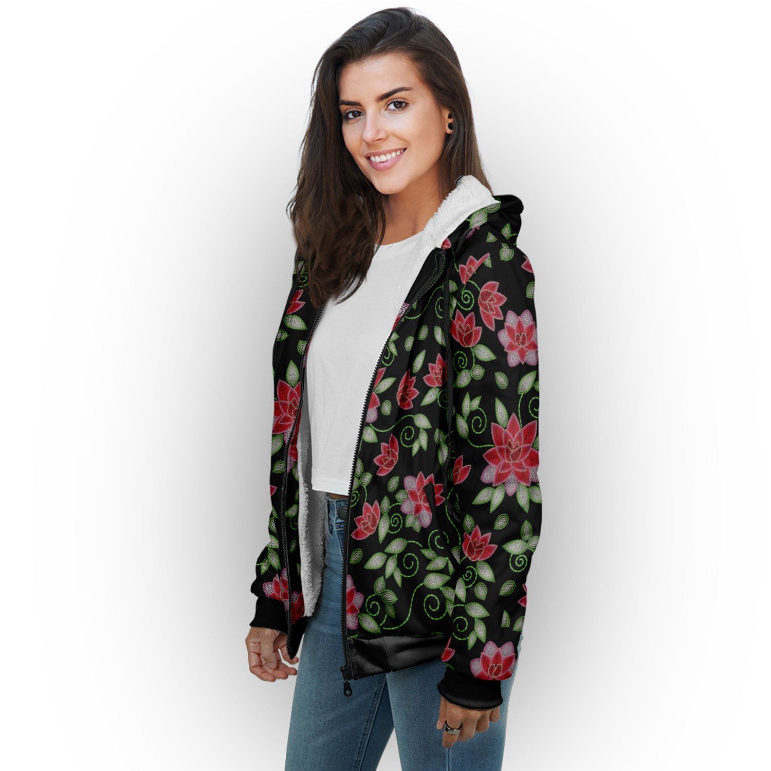 Red Beaded Rose Sherpa Hoodie hoodie Herman