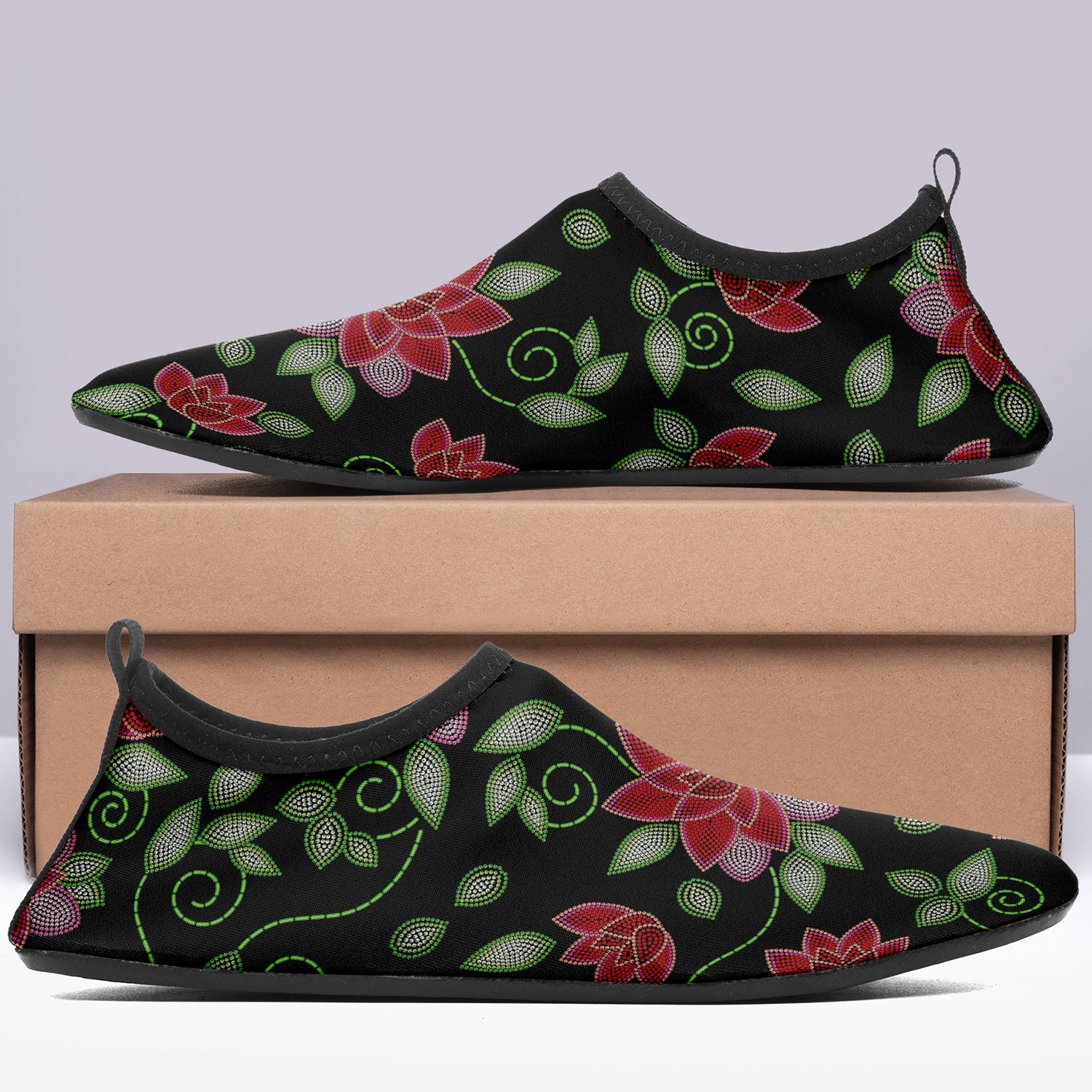 Red Beaded Rose Sockamoccs Slip On Shoes Herman