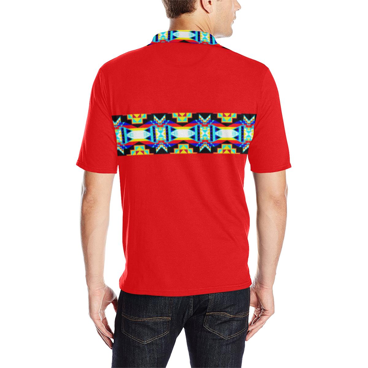 Red Blanket Strip - I Men's All Over Print Polo Shirt (Model T55) Men's Polo Shirt (Model T55) e-joyer