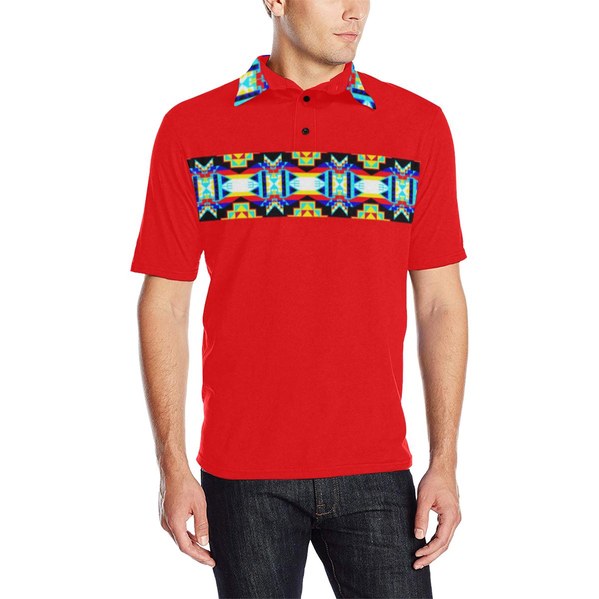 Red Blanket Strip - I Men's All Over Print Polo Shirt (Model T55) Men's Polo Shirt (Model T55) e-joyer