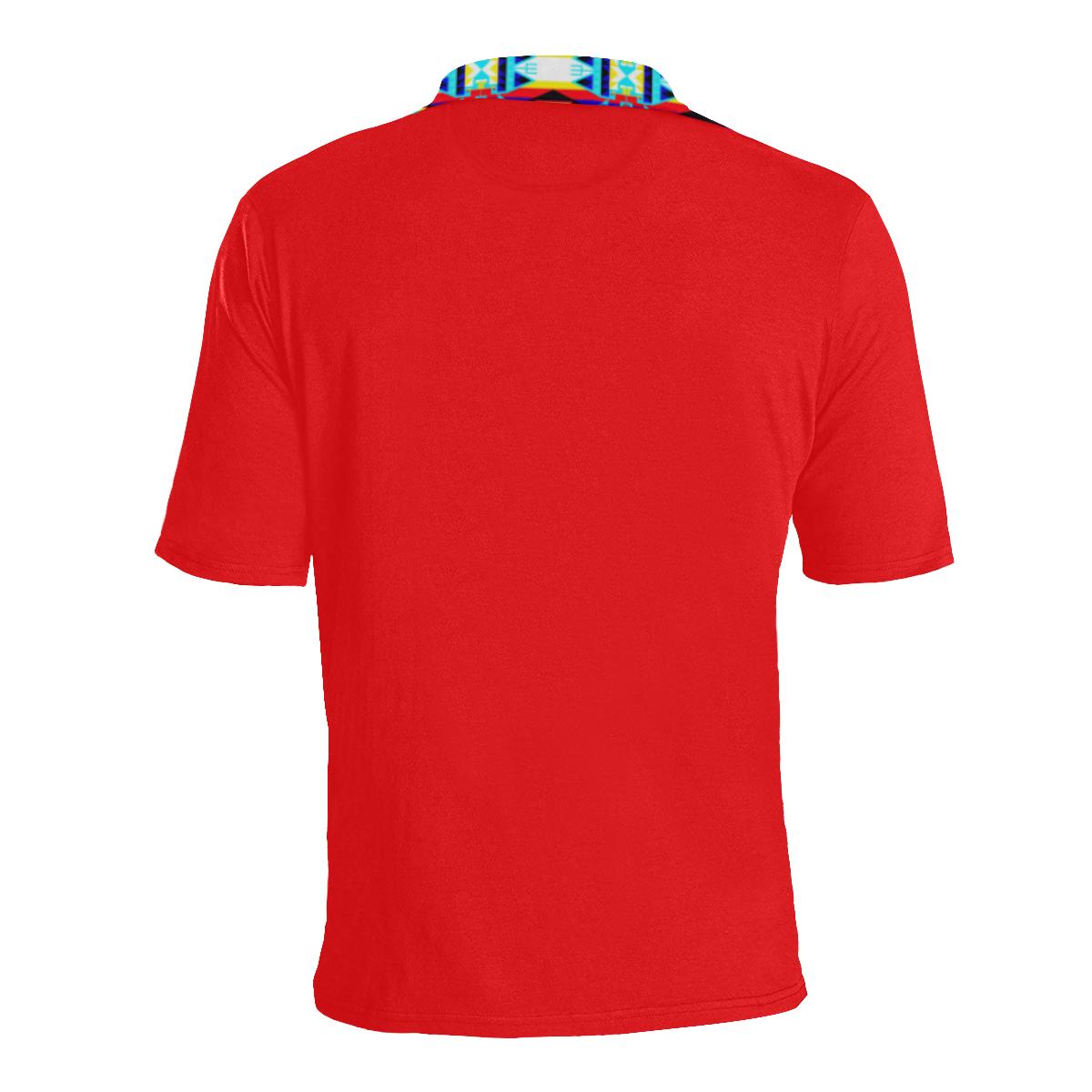 Red Blanket Strip Men's All Over Print Polo Shirt (Model T55) Men's Polo Shirt (Model T55) e-joyer