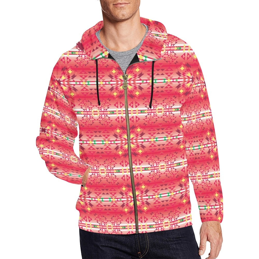Red Pink Star All Over Print Full Zip Hoodie for Men (Model H14) hoodie e-joyer