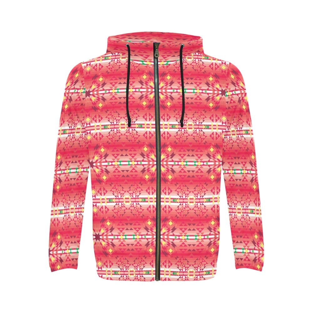 Red Pink Star All Over Print Full Zip Hoodie for Men (Model H14) hoodie e-joyer