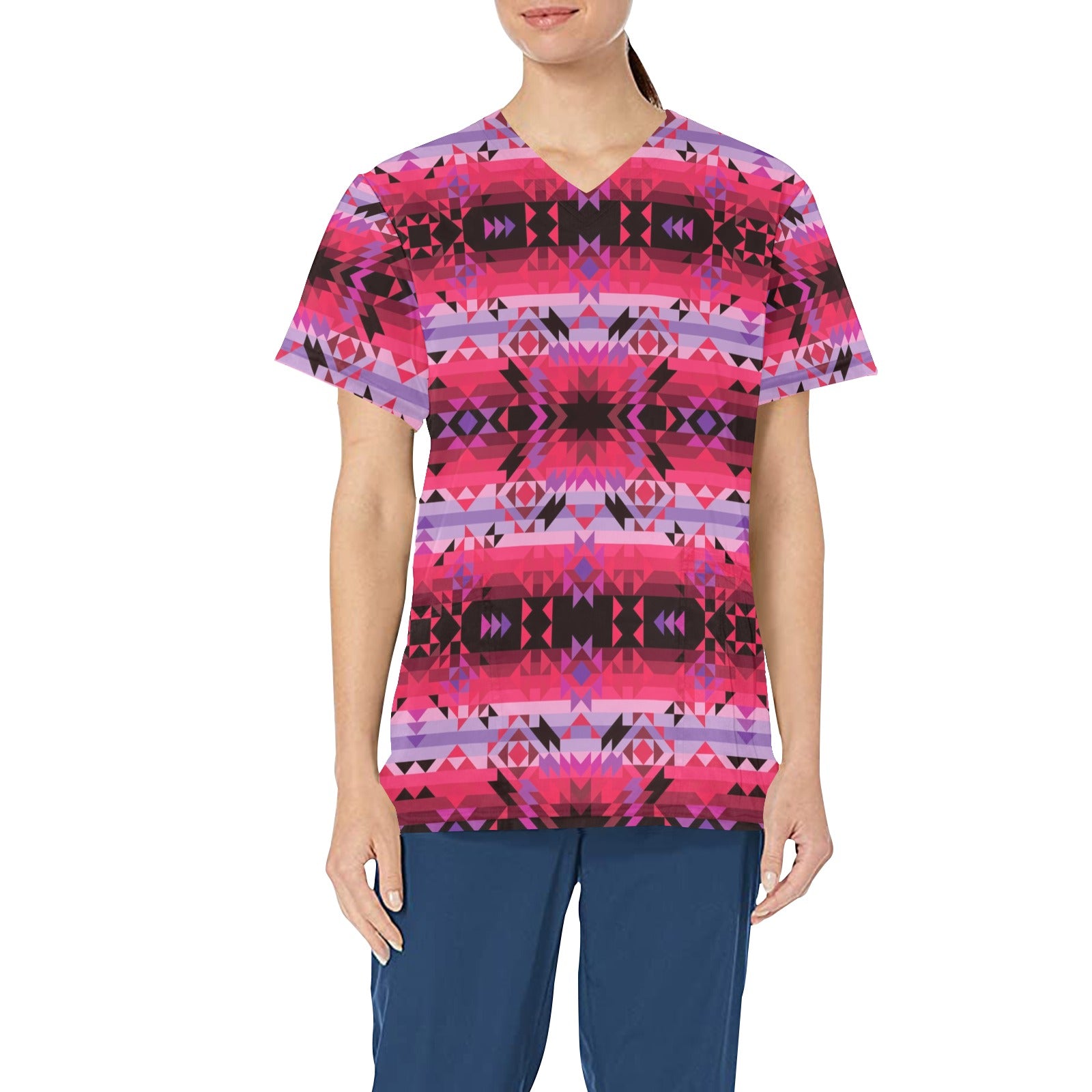 Red Star All Over Print Scrub Top Scrub Top e-joyer