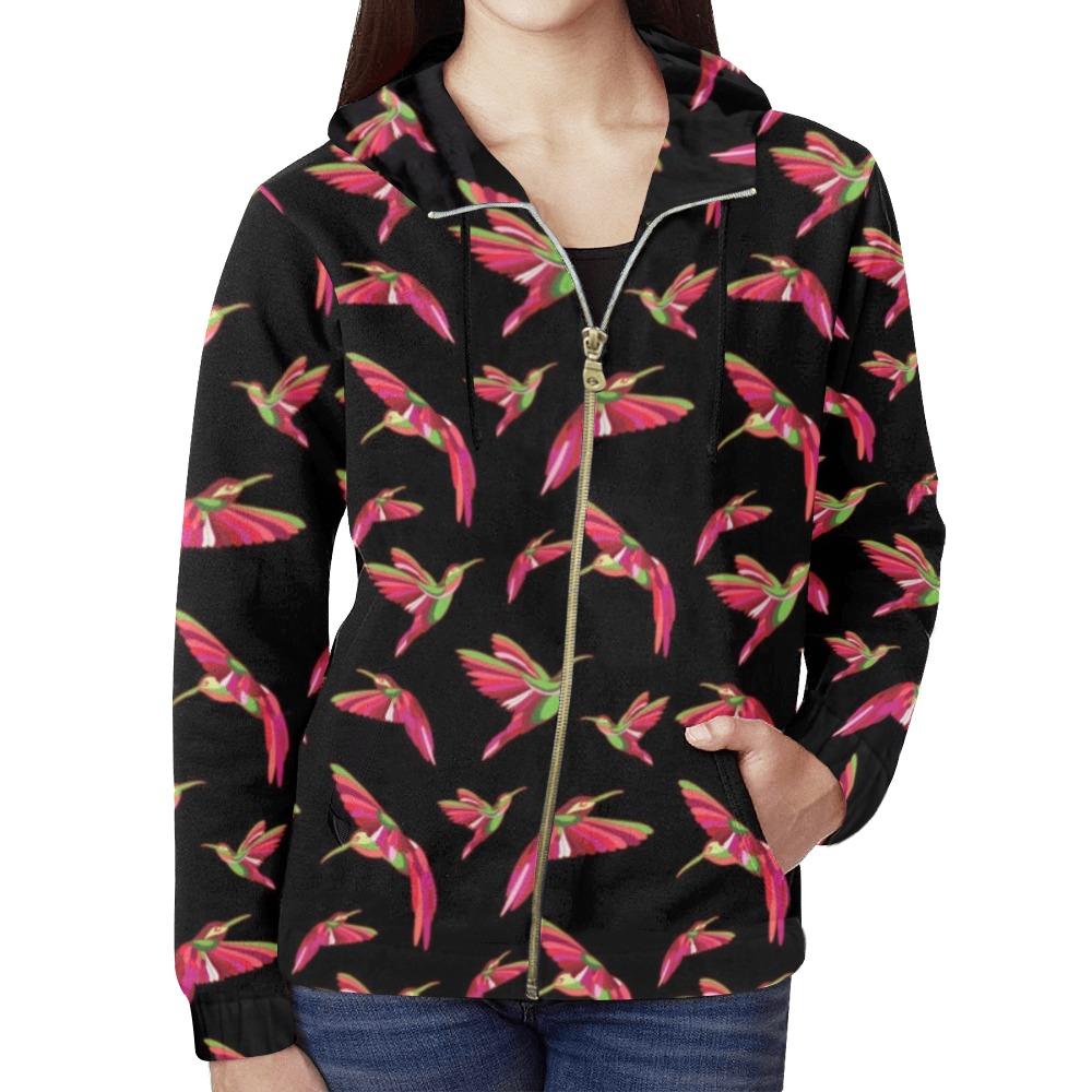 Red Swift Colourful Black All Over Print Full Zip Hoodie for Women (Model H14) All Over Print Full Zip Hoodie for Women (H14) e-joyer