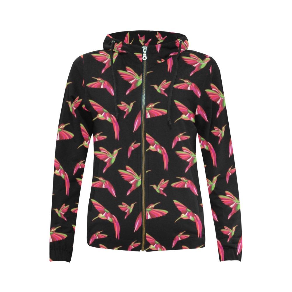 Red Swift Colourful Black All Over Print Full Zip Hoodie for Women (Model H14) All Over Print Full Zip Hoodie for Women (H14) e-joyer