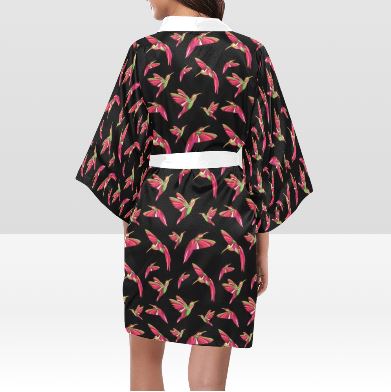 Red Swift Colourful Black Kimono Robe Artsadd