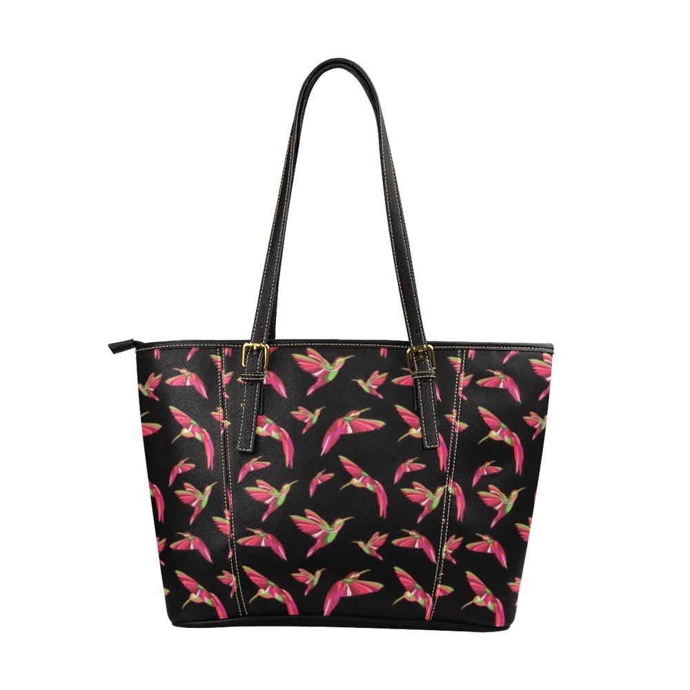 Red Swift Colourful Black Leather Tote Bag/Large (Model 1640) Leather Tote Bag (1640) e-joyer