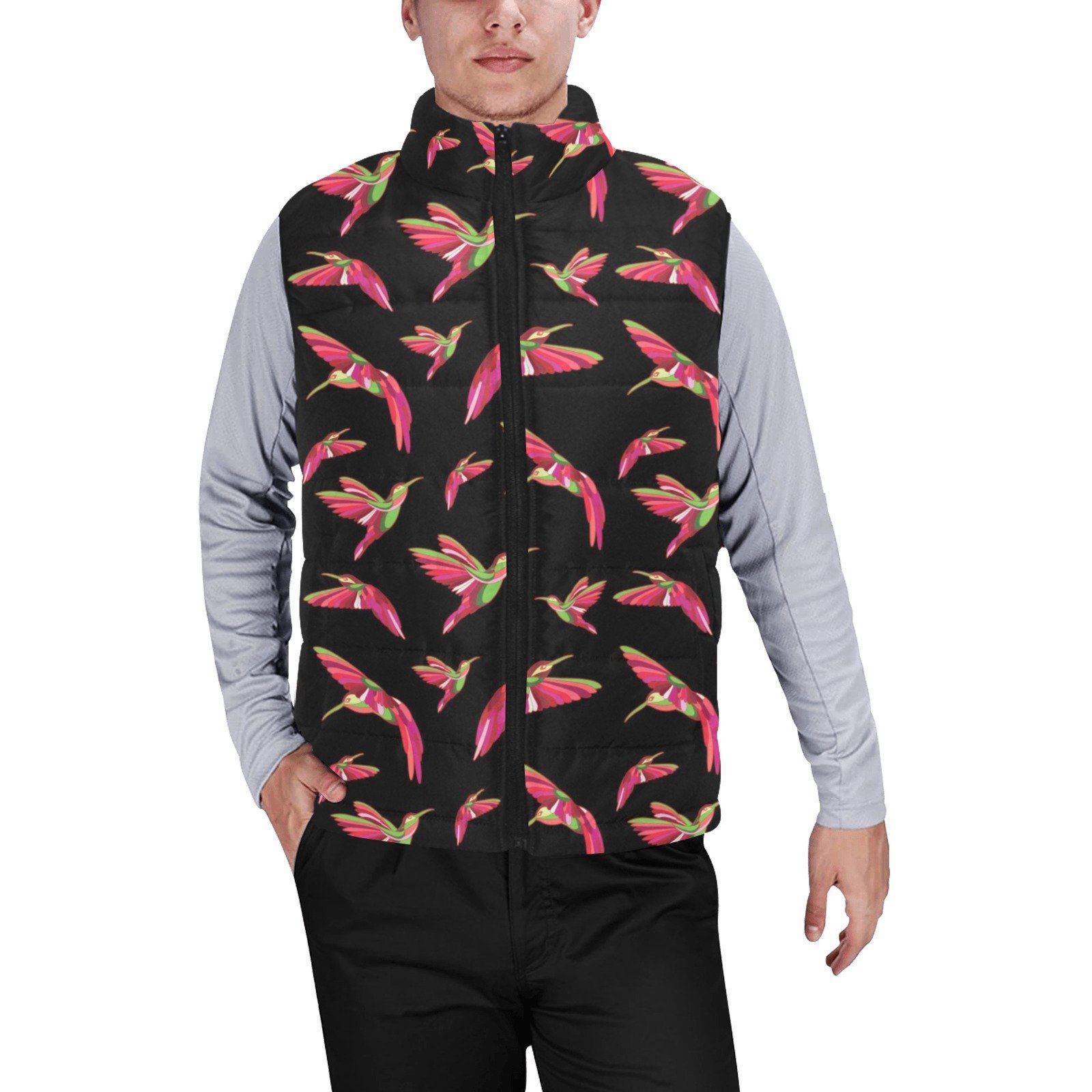 Red Swift Colourful Black Men's Padded Vest Jacket (Model H44) Men's Padded Vest Jacket (H44) e-joyer