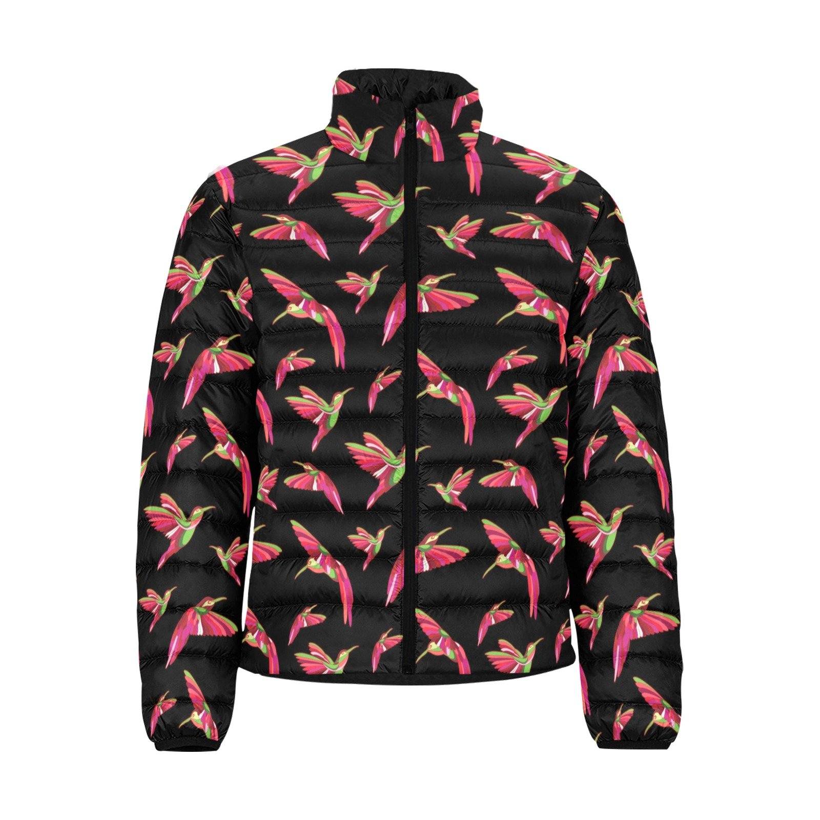 Red Swift Colourful Black Men's Stand Collar Padded Jacket (Model H41) Men's Stand Collar Padded Jacket (H41) e-joyer