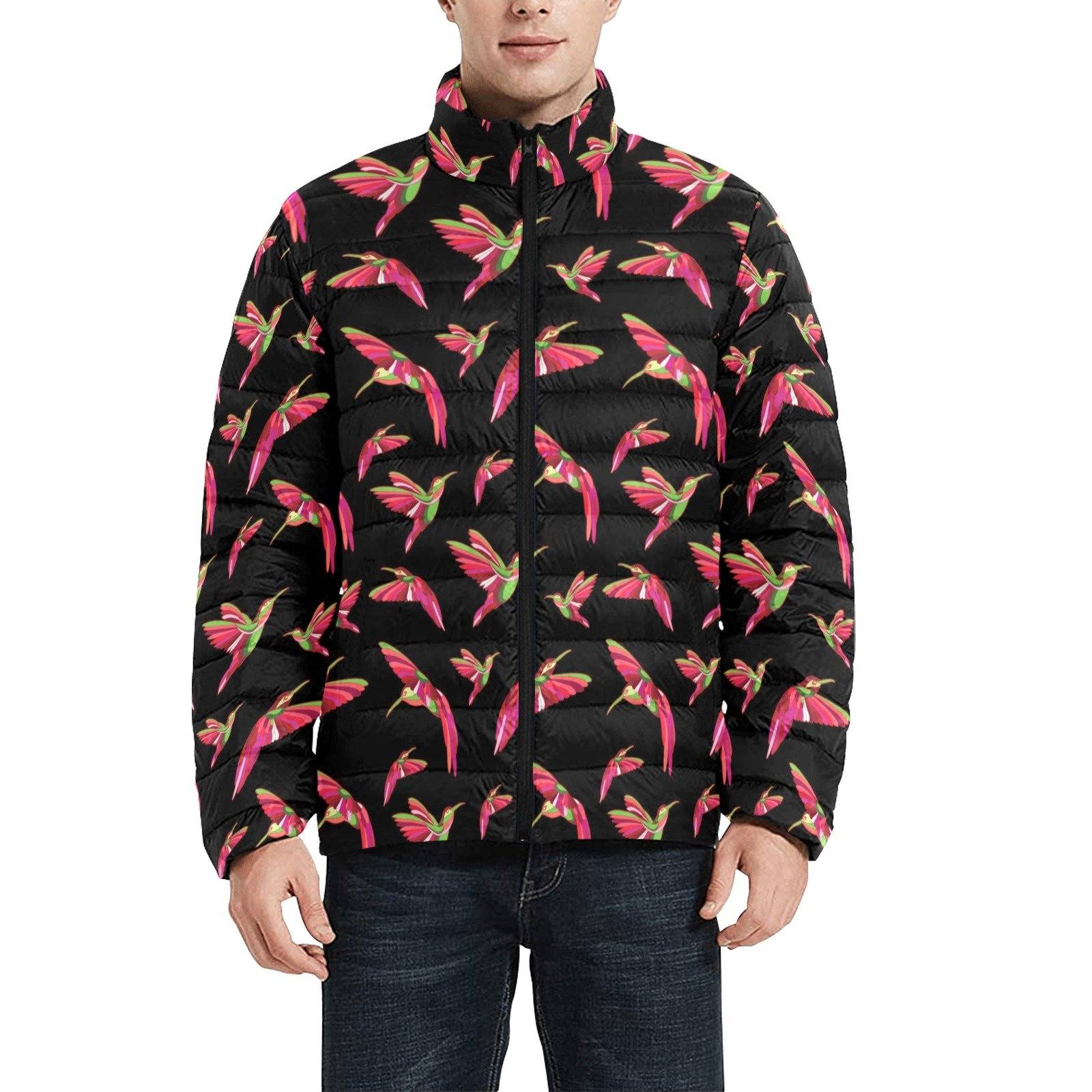 Red Swift Colourful Black Men's Stand Collar Padded Jacket (Model H41) Men's Stand Collar Padded Jacket (H41) e-joyer