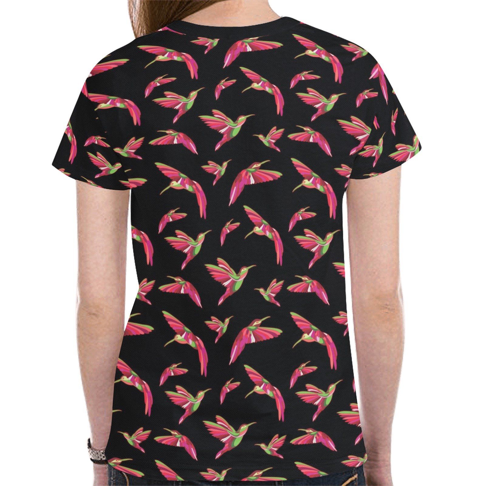 Red Swift Colourful Black New All Over Print T-shirt for Women (Model T45) tshirt e-joyer
