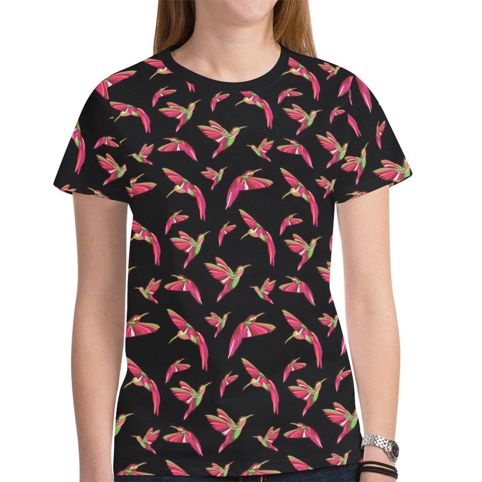 Red Swift Colourful Black New All Over Print T-shirt for Women (Model T45) tshirt e-joyer