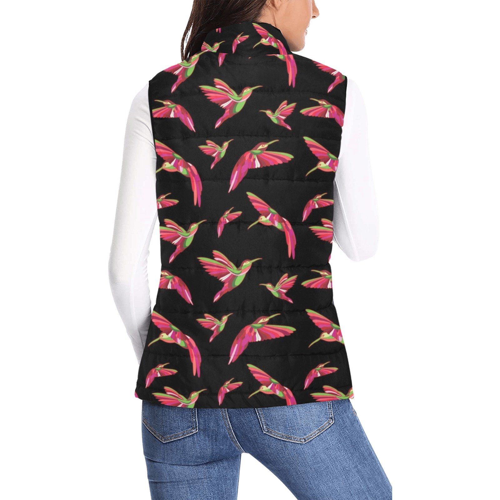 Red Swift Colourful Black Women's Padded Vest Jacket (Model H44) Women's Padded Vest Jacket (H44) e-joyer