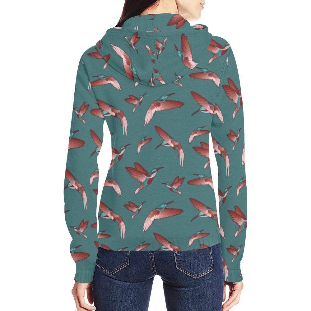 Red Swift Turquoise All Over Print Full Zip Hoodie for Women (Model H14) All Over Print Full Zip Hoodie for Women (H14) e-joyer