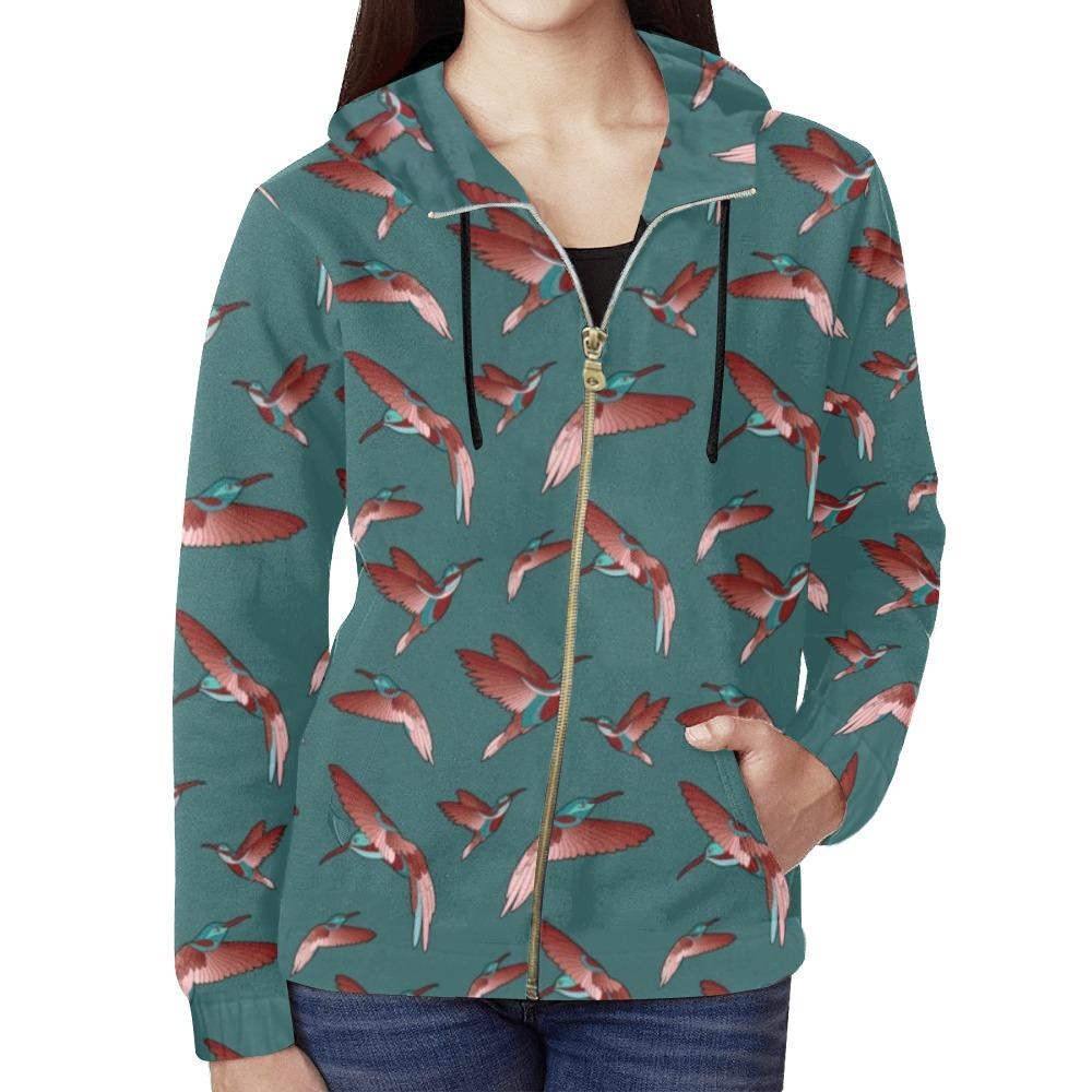 Red Swift Turquoise All Over Print Full Zip Hoodie for Women (Model H14) All Over Print Full Zip Hoodie for Women (H14) e-joyer