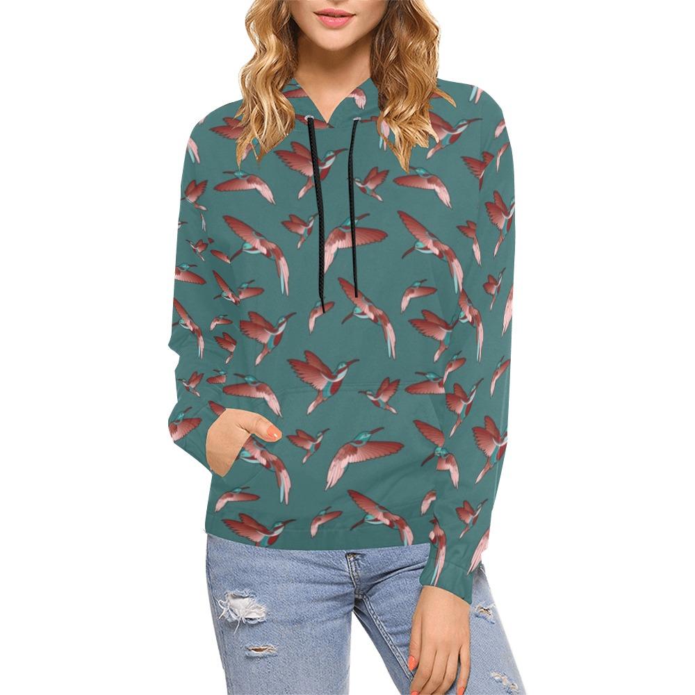 Red Swift Turquoise All Over Print Hoodie for Women (USA Size) (Model H13) All Over Print Hoodie for Women (H13) e-joyer