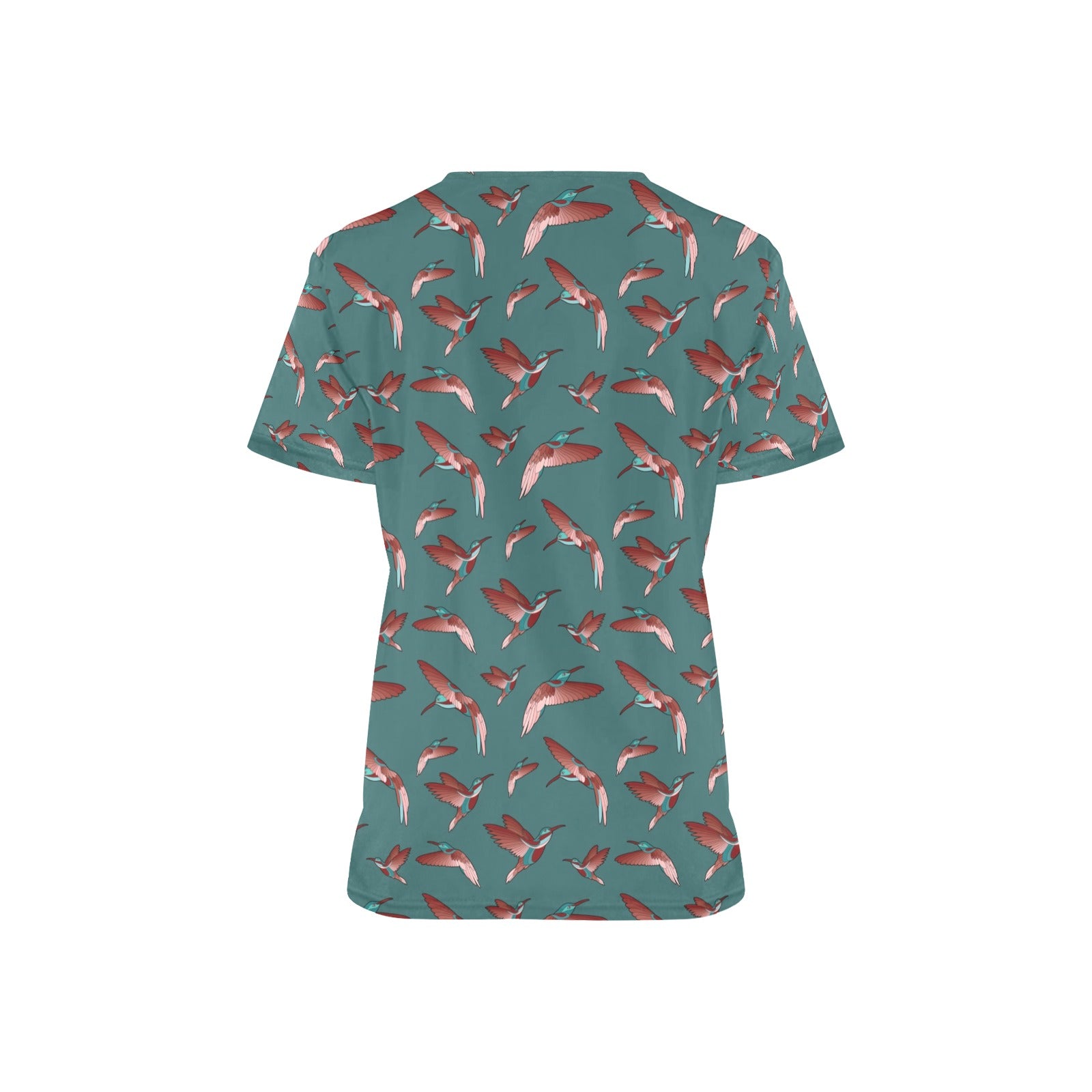 Red Swift Turquoise All Over Print Scrub Top Scrub Top e-joyer