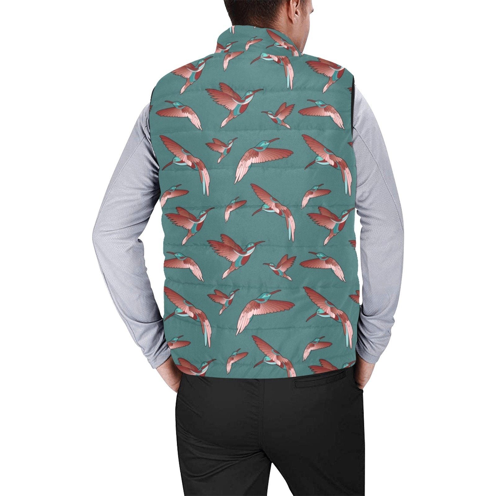 Red Swift Turquoise Men's Padded Vest Jacket (Model H44) Men's Padded Vest Jacket (H44) e-joyer