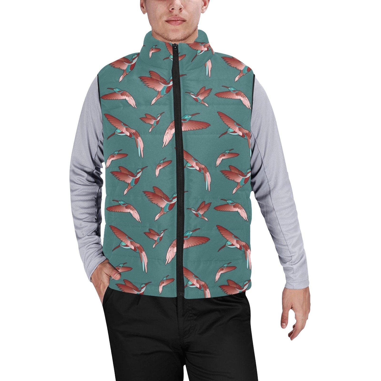 Red Swift Turquoise Men's Padded Vest Jacket (Model H44) Men's Padded Vest Jacket (H44) e-joyer
